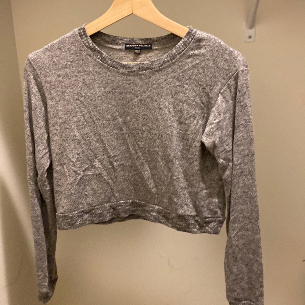Bandy Melville Gray Long Sleeve Crop Top One Size